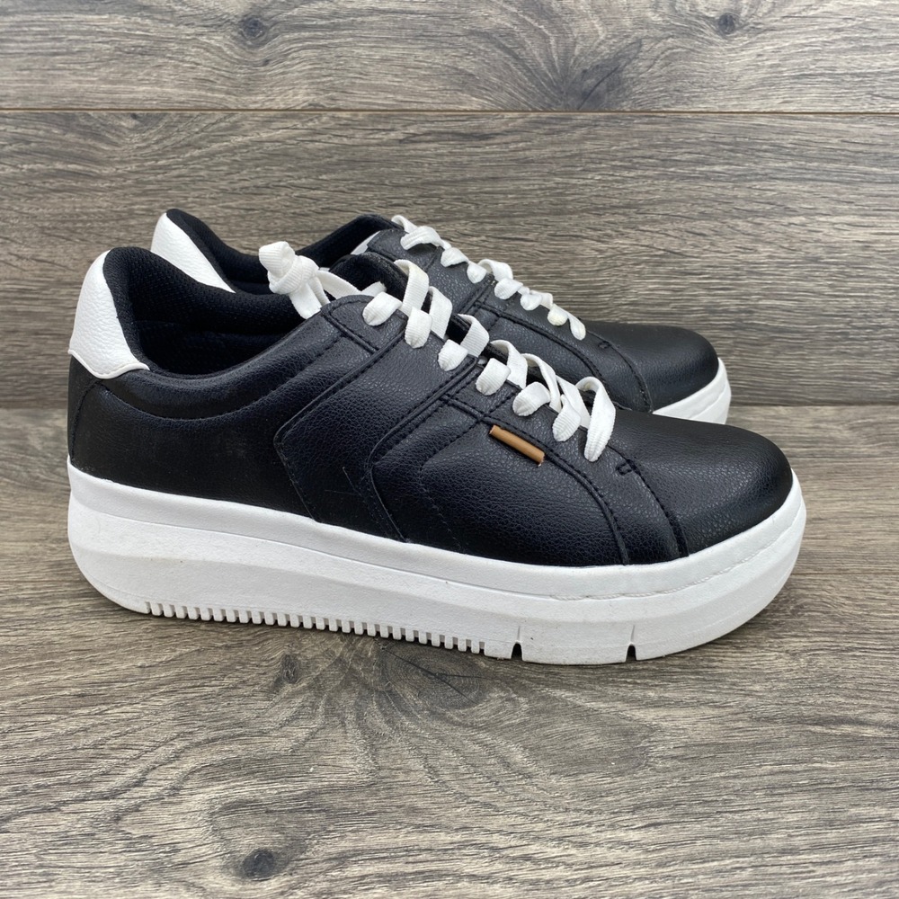 Dr. Scholls Sadie Platform Sneakers Womens 8 Black White Lace Up Trainers